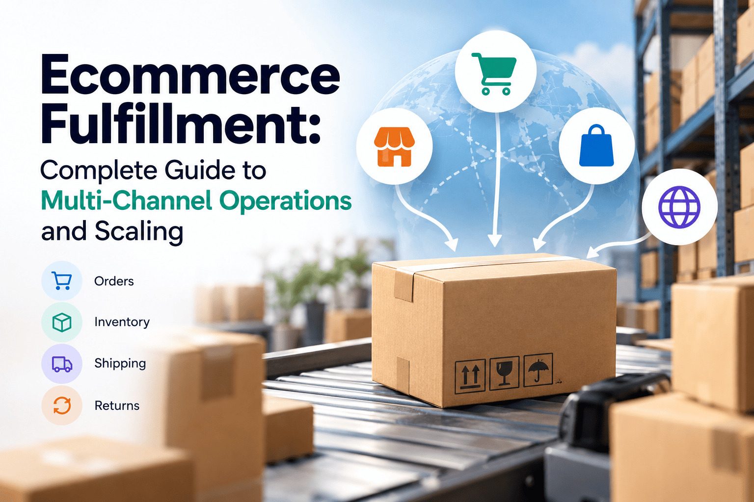 Ecommerce fulfillment guide showing multi channel order management, inventory, shipping, returns, and warehouse operations.