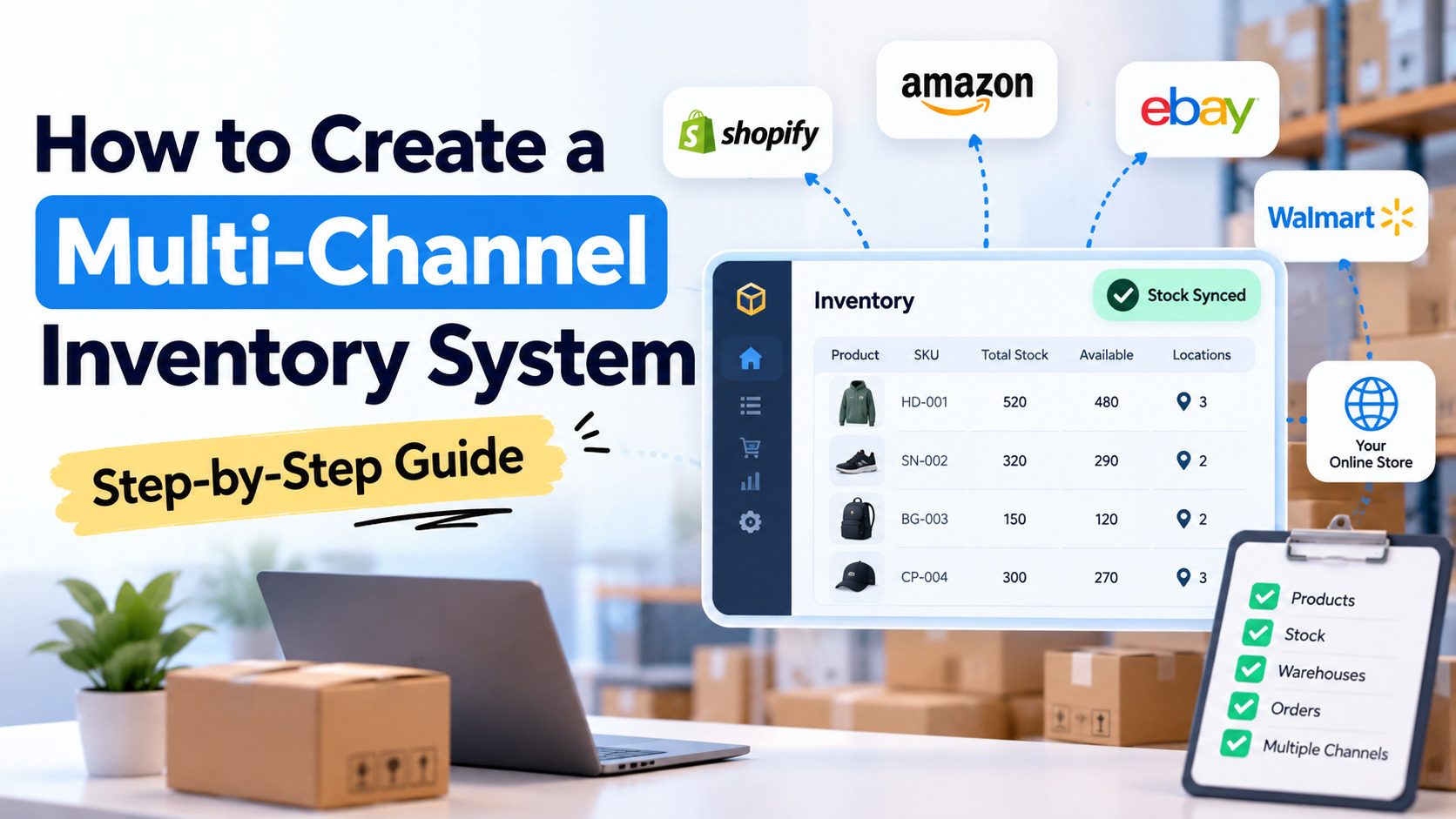 Multi channel inventory system with centralized inventory dashboard, warehouse stock tracking, and connected ecommerce sales channels