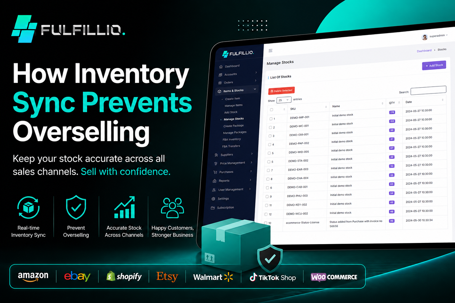 Fulfillio inventory sync dashboard for preventing ecommerce overselling